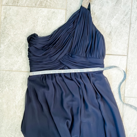 Calvin Klein Navy Blue One Pearlescent Strap Gathered Front Gown Size 6 - Picture 6 of 10